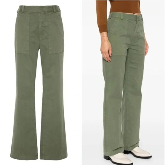 Nili Lotan Army Green Cotton Gaby Straight Leg Pants - 4, runs BIGGER! - Picture 1 of 15